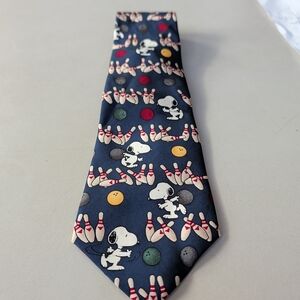 Peanuts Snoopy Bowling Silk Tie - Blue and Multicolor